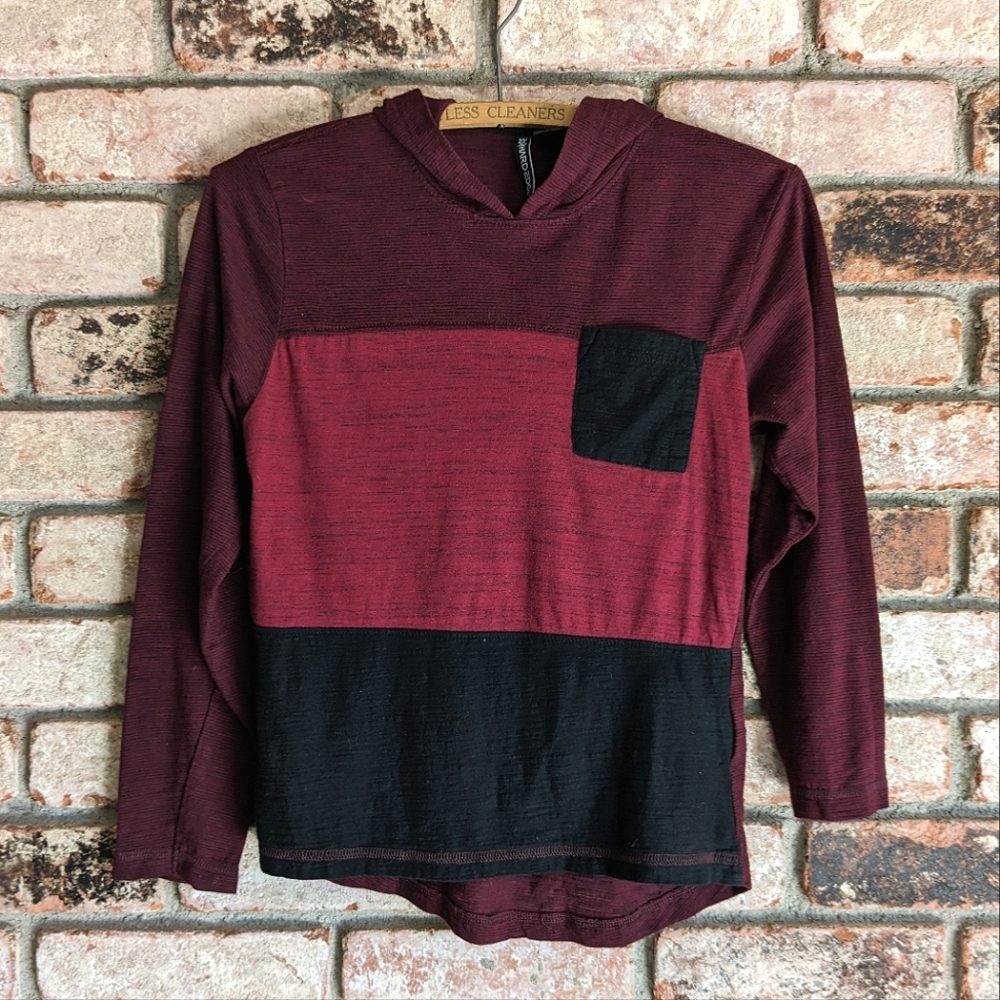 🍷 Hard Edge Lightweight Burgundy & Black Colorblock T-shirt Hoodie 8